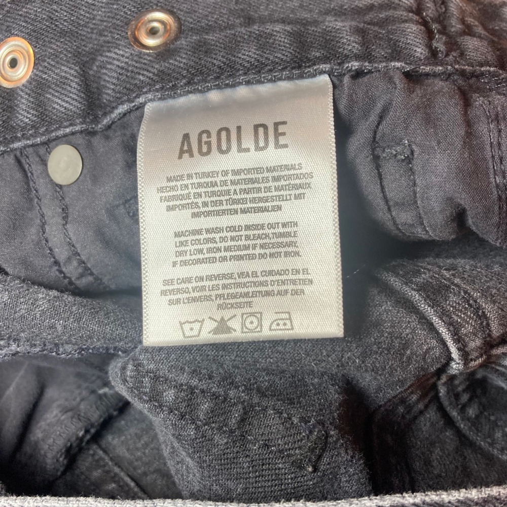 Agolde Baggy High Rise Wide Leg Jeans Faded Black Wash Pleated Denim Size 24 - Picture 8 of 9